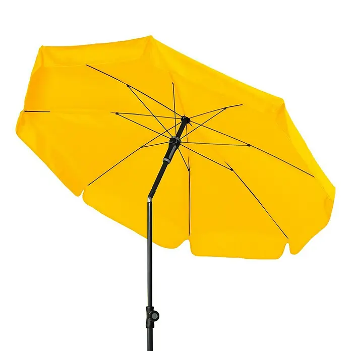 Doppler Sunline Marktschirm rund Neo - Gelb, Durchmesser Bespannung: 150 cm - Gelber Sonnenschirm mit schwarzem Gestell und hellgelbem Stoff, ideal für den Garten oder die Terrasse.