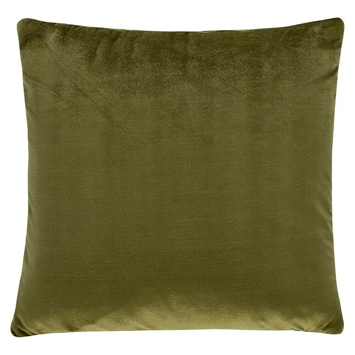 Kissen Folded - Grün, 45 x 45 cm, 100 % Baumwolle - Abgebildet ist ein quadratisches, olivgrünes Samtkissen. Das Kissen hat eine luxuriöse Textur und eine satte Farbe, die Wärme und Eleganz ausstrahlt.