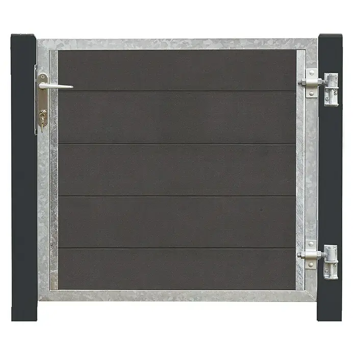 Plus Gartentor Futura - 99 x 91 cm, Schiefergrau, Verbundwerkstoff, Türanschlag rechts - Metallzauntor mit grauem Füllmaterial, robust und sicher für jeden Garten oder Hof. Inklusive Griff und Schloss.