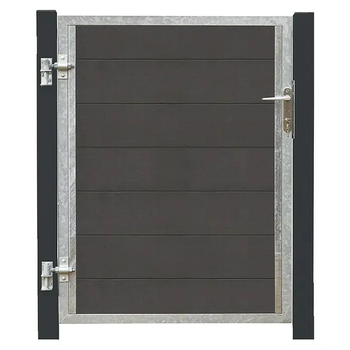 Plus Gartentor Futura - 99 x 127 cm, Schiefergrau, Verbundwerkstoff, Türanschlag links - Metallzauntor mit grauem Füllmaterial und robustem Türschloss. Das Tor ist stabil konstruiert und wetterfest.