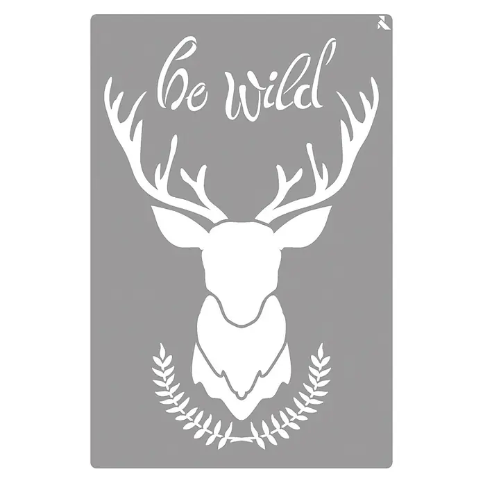 La Pajarita Plantilla decorativa Stencil Wild - Ciervo, 20 x 30 cm, Plástico - Plantilla con cabeza de ciervo, astas y la leyenda "be wild" para diseño creativo de paredes y proyectos DIY.