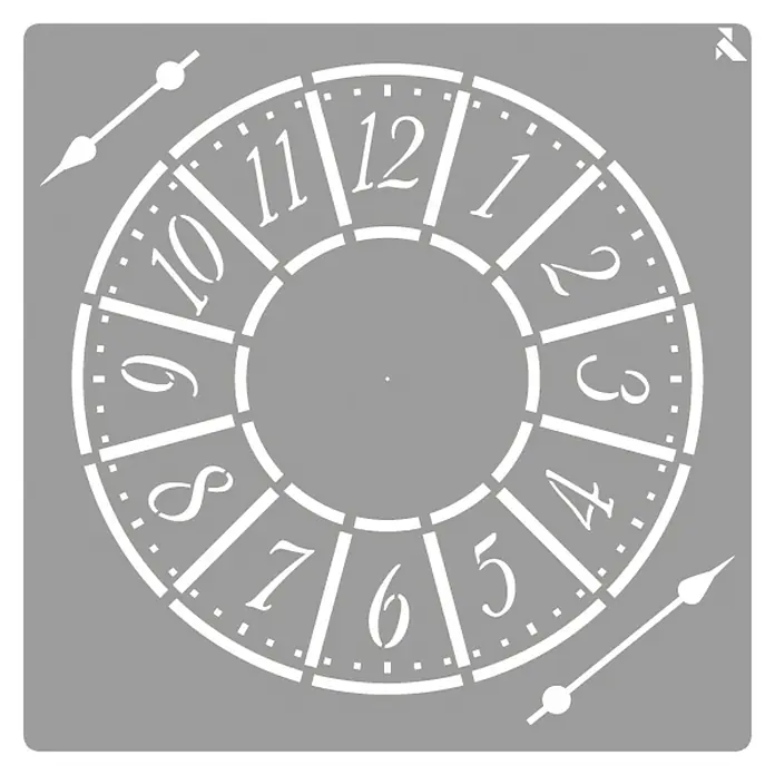 La Pajarita Plantilla decorativa Stencil Watch - Reloj, 20 x 20 cm, Plástico - Imagen de una plantilla Clock Face, ideal para proyectos de artesanía y decoración, que ofrece un diseño bello y detallado.