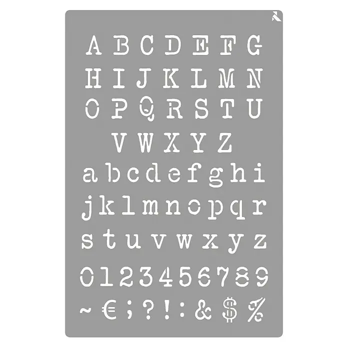 La Pajarita Plantilla decorativa Stencil Typewriter - Letras/números, 20 x 30 cm, Plástico - Plantilla con un alfabeto completo, números y símbolos estilo máquina de escribir para proyectos artísticos y rotulación.