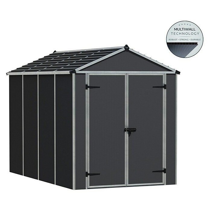 Palram – Canopia Caseta de jardín Rubicon (Medidas ext. (An x Pr): 1,85 x 3,03 m, Plástico, Gris) | BAUHAUS