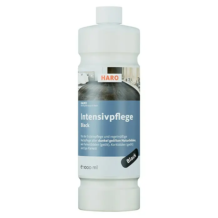 Haro Parkettpflege Clean & Green aqua oil black - 1.000 ml, Geeignet für: Geöltes Parkett - Flasche HARO Intensivpflege Black für geölte Naturböden wie Parkett und Kork. Ideal für Ersteinpflege und regelmäßige Nachpflege.