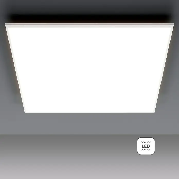 Tween Light LED-Panel 4000K - 38 W, L x B x H: 60 x 60 x 5 cm, Weiß, Neutralweiß - Nahaufnahme einer quadratischen LED-Deckenleuchte mit weißem Diffusor und modernem Design. Ideal für Büros oder Wohnräume.