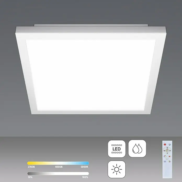 Lavida LED-Panel IP44 - 16 W, L x B x H: 30 x 30 x 6 cm, Weiß, Mehrfarbig - Deckenleuchte mit LED-Technologie. Die Lichtfarbe der Lampe ist von warmweiß bis tageslichtweiß einstellbar. Inklusive Fernbedienung.