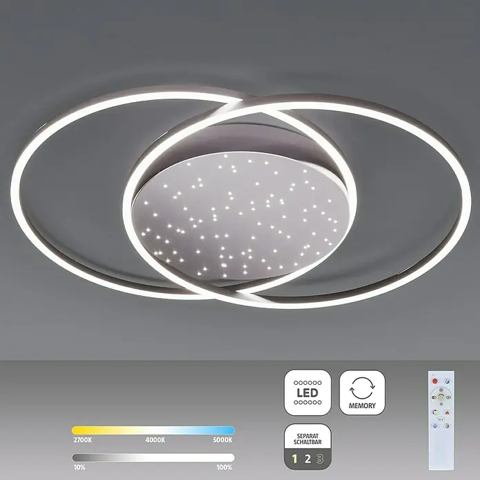 Paul Neuhaus LED-Deckenleuchte YUKI - 48 W, L x B x H: 66,8 x 50 x 5 cm, Stahl, Mehrfarbig - Moderne LED-Deckenleuchte mit verschlungenen Ringen und Sternmuster. Die Lampe ist dimmbar und verfügt über eine Memory-Funktion.
