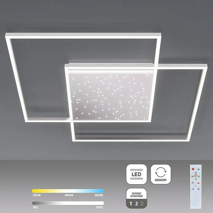 Paul Neuhaus LED-Deckenleuchte YUKI - 57 W, L x B x H: 67 x 67 x 5 cm, Stahl, Mehrfarbig - Moderne LED-Deckenleuchte mit quadratischem Design und Sterneneffekt für eine stilvolle Beleuchtung. Inklusive Fernbedienung zur einfachen Steuerung.