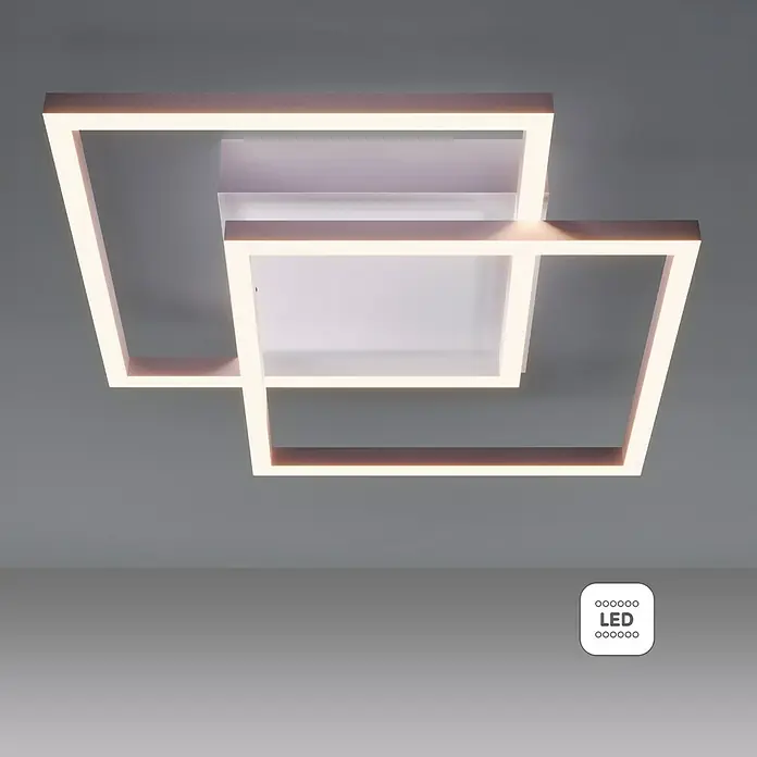 Just Light LED-Deckenleuchte Iven - 17,5 W, L x B x H: 35,9 x 35,9 x 7 cm, Stahl, Warmweiß - Moderne LED-Deckenleuchte mit zwei ineinander verschlungenen Quadraten, die ein helles, effizientes Licht bietet.