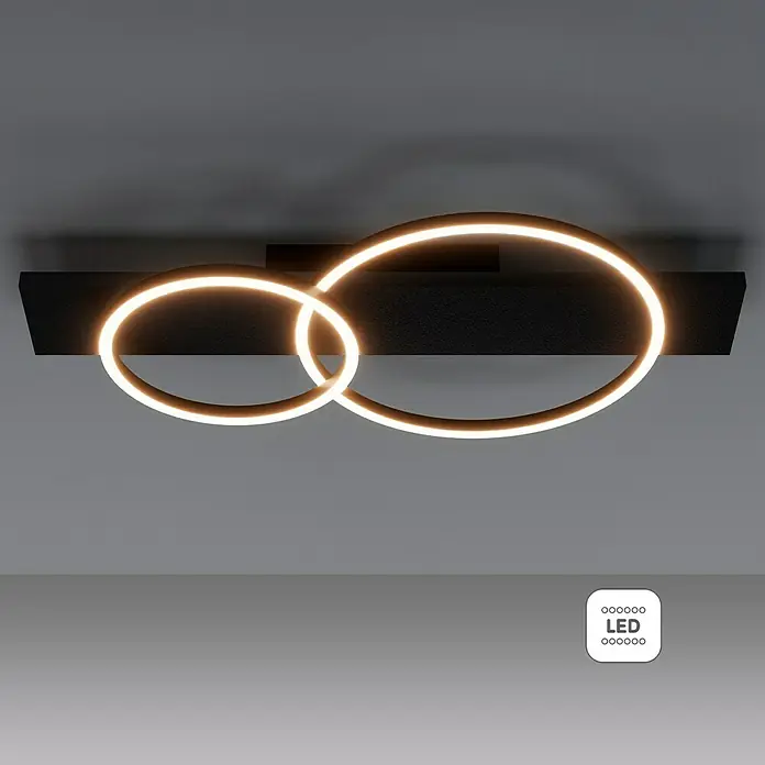 Eglo Boyal LED-Deckenleuchte - 24 W, 78 x 40 x 9 cm, Schwarz/Nickel-matt, Warmweiß, Anzahl Leuchtmittel: 2 Stk. - Moderne LED-Deckenleuchte mit zwei verschlungenen Ringen auf schwarzer Basis für stilvolle Beleuchtung in jedem Raum.