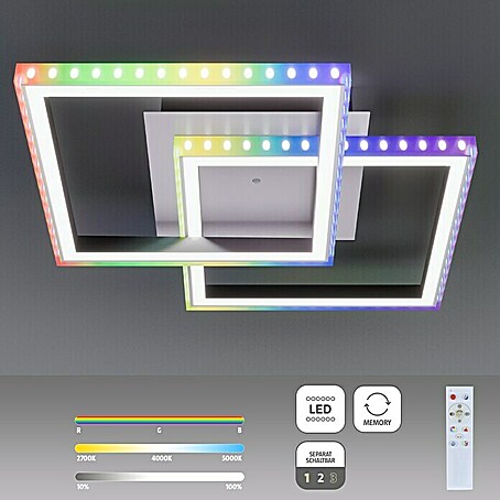 Just Light Felix LED-Deckenleuchte (30 W, L x B x H: 44,5 x 44,5 x 6,4 cm, Stahl, RGBW)