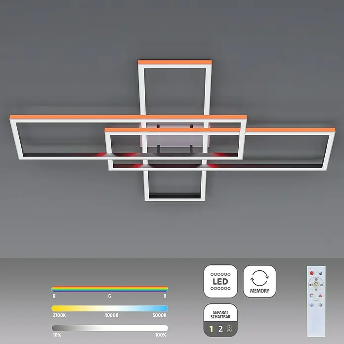 Just Light Felix LED-Deckenleuchte - 50 W, L x B x H: 105 x 71 x 6 cm, Stahl, RGBW - Modern gestaltete LED-Deckenleuchte mit RGB-Farbwechsel, Dimmfunktion und Fernbedienung für individuelles Ambiente.