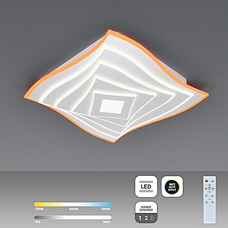 Fischer & Honsel LED-Deckenleuchte Hero (50 W, L x B x H: 50 x 50 x 7,6 cm, Weiß, Mehrfarbig)