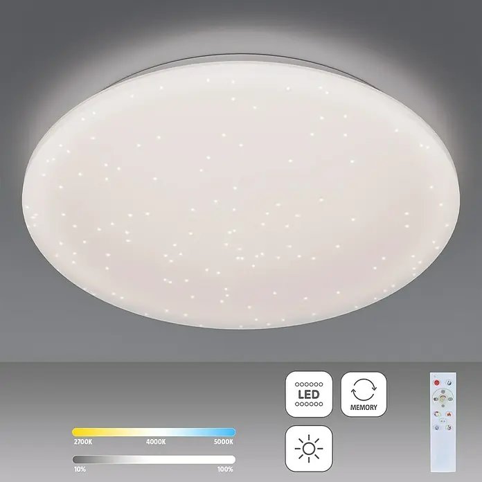 Reality Leuchten LED-Deckenleuchte Kato Starlight - 27 W, L x B x H: 60 x 60 x 12 cm, Weiß, Mehrfarbig - Moderne LED-Deckenleuchte mit Sterneneffekt, inklusive Fernbedienung zur Steuerung von Helligkeit und Farbtemperatur für eine angenehme Beleuchtung.