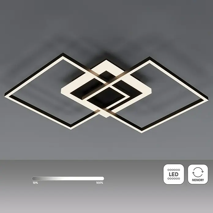 Trio Leuchten LED-Deckenleuchte Venida - 25 W, L x B x H: 57 x 35 x 7 cm, Schwarz, Warmweiß - Moderne LED-Deckenleuchte mit quadratischem Design und Dimmfunktion für individuelle Beleuchtungslösungen im Wohnbereich.