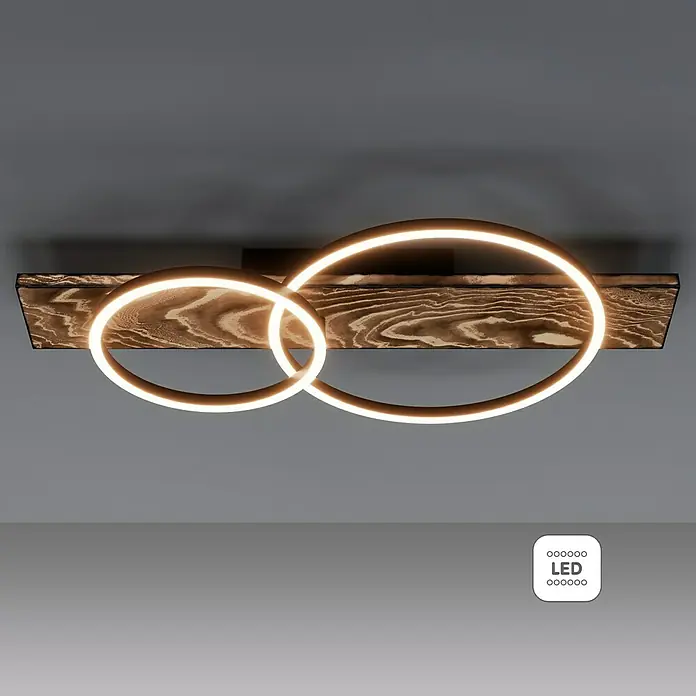 Eglo Boyal LED-Deckenleuchte - 24 W, 78 x 40 x 9 cm, Schwarz/Holz rustikal, Warmweiß, Anzahl Leuchtmittel: 2 Stk. - Moderne LED-Deckenleuchte mit Holzdekor und zwei ineinander verschlungenen Ringen, die ein warmes, einladendes Licht verbreiten.