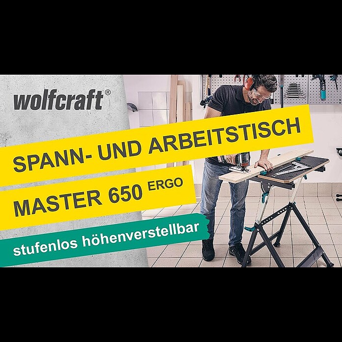 Wolfcraft Master Spann- & Arbeitstisch (Höhenverstellung: 780 mm - 950 mm, Größe Arbeitsplatte: 650 x 490 mm) | BAUHAUS