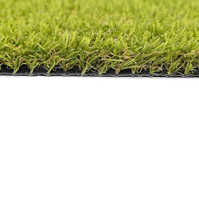 Césped artificial Belice - 5 x 2 m, Altura del pelo: 24 mm, 27.300 puntadas/m² - Primer plano de césped artificial que muestra una textura de hierba realista y una superficie densa. Ideal para jardines y patios.