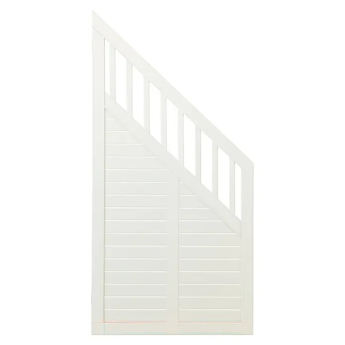 Plus Sichtschutzelement Nostalgi - 90 x 95/180 cm, Holz, Weiß RAL 9010 - Weißer Holzschrank unter der Treppe mit schrägen Leisten. Ein praktisches und stilvolles Möbelstück für zusätzlichen Stauraum im Haus.