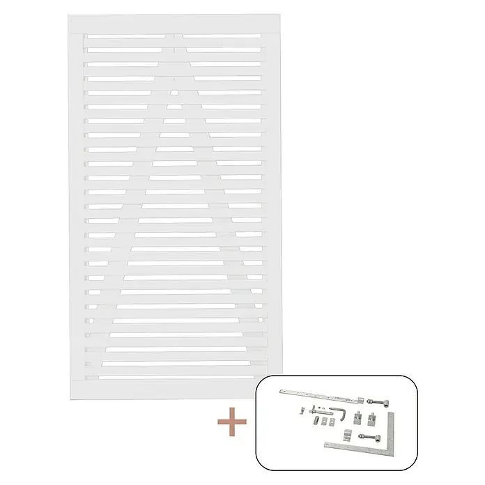 Plus Zauntor Tokyo - 100 x 180 cm, Weiß RAL 9010, Holz, Mit Beschlägen - Weißer Fensterladen mit einem Set von Montagezubehör, ideal zur Installation und Aufwertung des Fensterdesigns.