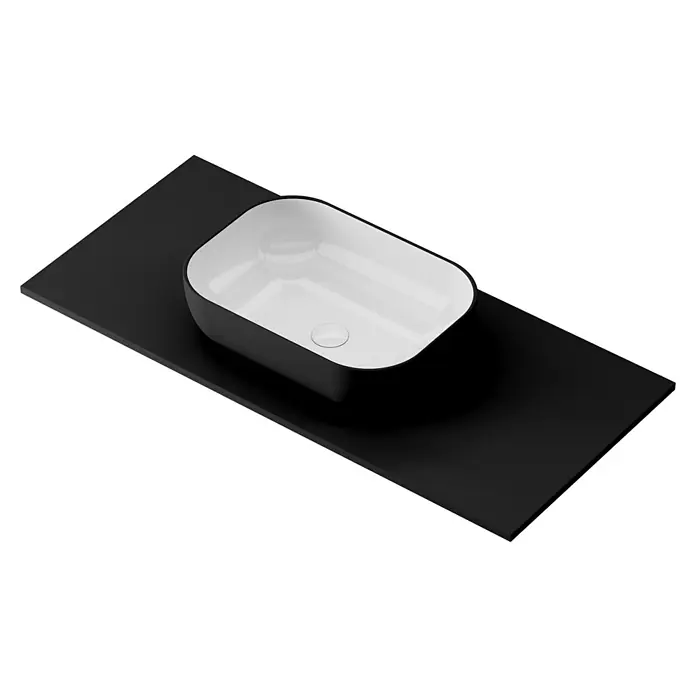 Lavabo y encimera Stadium Bicolor - 46 x 101 cm, Negro/Blanco - Elegante lavabo sobre encimera en blanco y negro sobre una encimera negra, un detalle elegante para cualquier baño moderno.