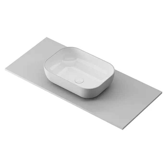Lavabo y encimera Stadium Bicolor - 46 x 101 cm, Gris/Blanco - Un lavabo de cerámica sobre una superficie gris claro, diseño sencillo y moderno para interiores de baño.