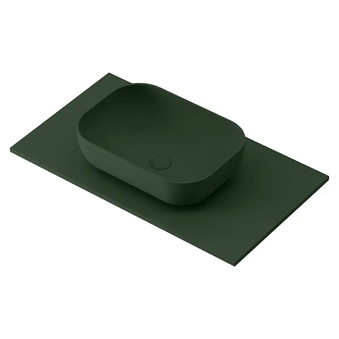 Lavabo y encimera Stadium - 46 x 80 cm, Verde oliva - El elegante lavabo sobre encimera verde oliva sobre una losa a juego ofrece un diseño moderno y elegante para cualquier baño.