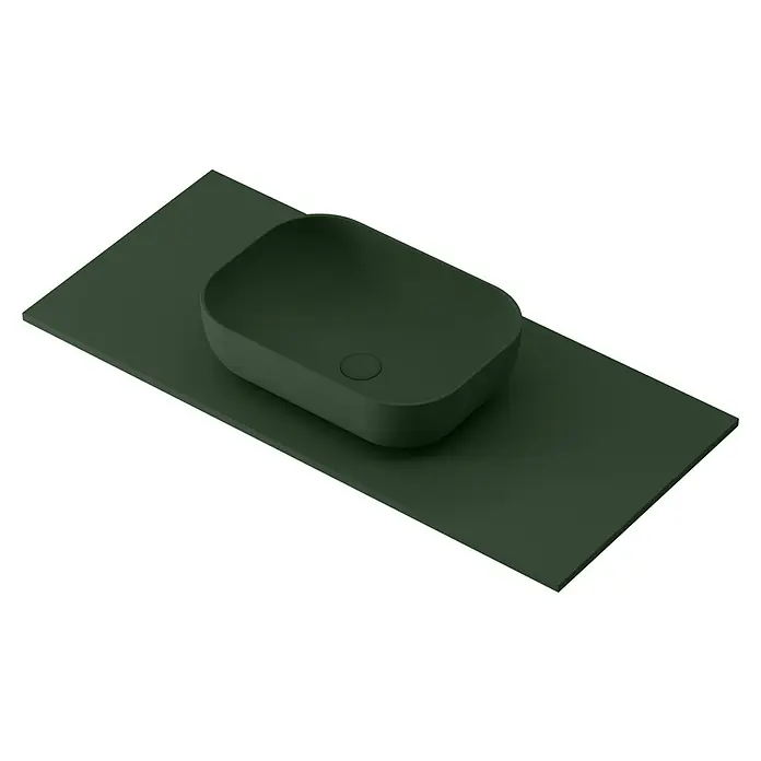 Lavabo y encimera Stadium - 46 x 100 cm, Verde oliva - El elegante lavabo sobre encimera verde sobre una estantería a juego es un atractivo en el baño. Diseño moderno para baños elegantes.
