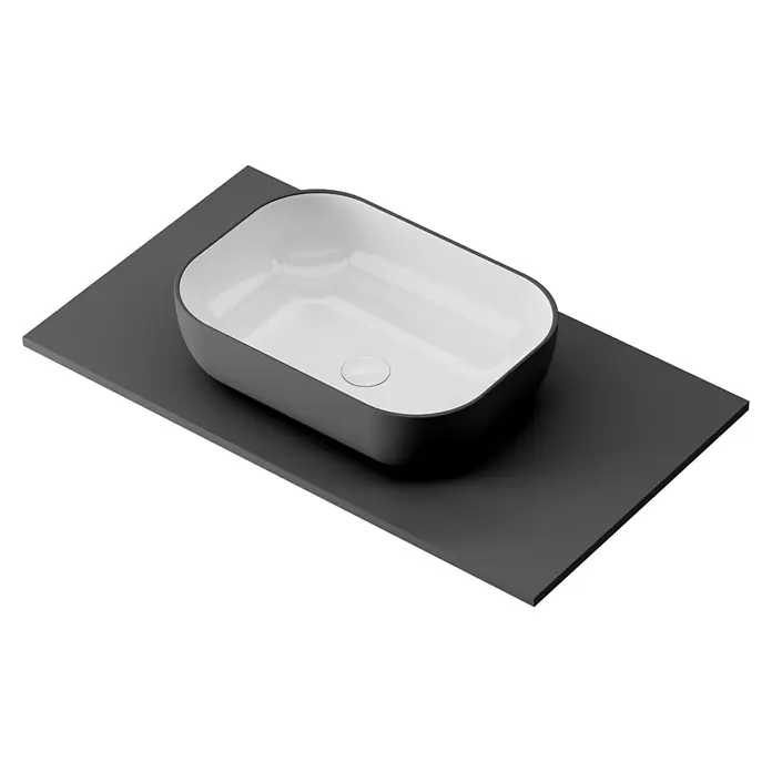 Lavabo y encimera Stadium Bicolor - 46 x 81 cm, Antracita/Blanco - Lavabo moderno en blanco y negro sobre una superficie gris, ideal para un baño elegante.