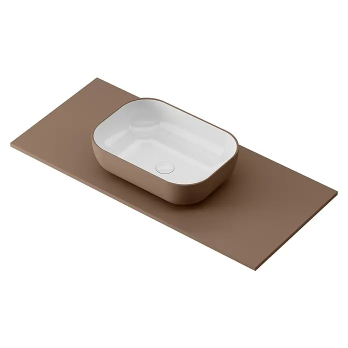 Lavabo y encimera Stadium Bicolor - 46 x 101 cm, Rosa california/Blanco - Elegante lavabo sobre encimera marrón y blanco sobre una encimera a juego. Diseño elegante para baños modernos.