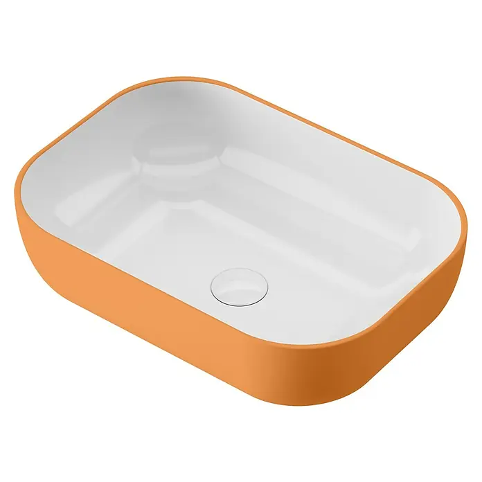 Lavabo de sobremesa Stadium Bicolor - 33 x 45,41 cm, Melocotón/Blanco - Lavabo rectangular en naranja y blanco.