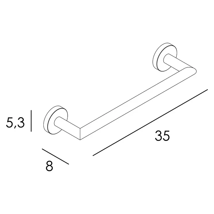 Tauro Baño Steel Toallero de barra - 35 cm, Cromo - Imagen de un toallero con dimensiones 5.3, 8 y 35 para el baño.