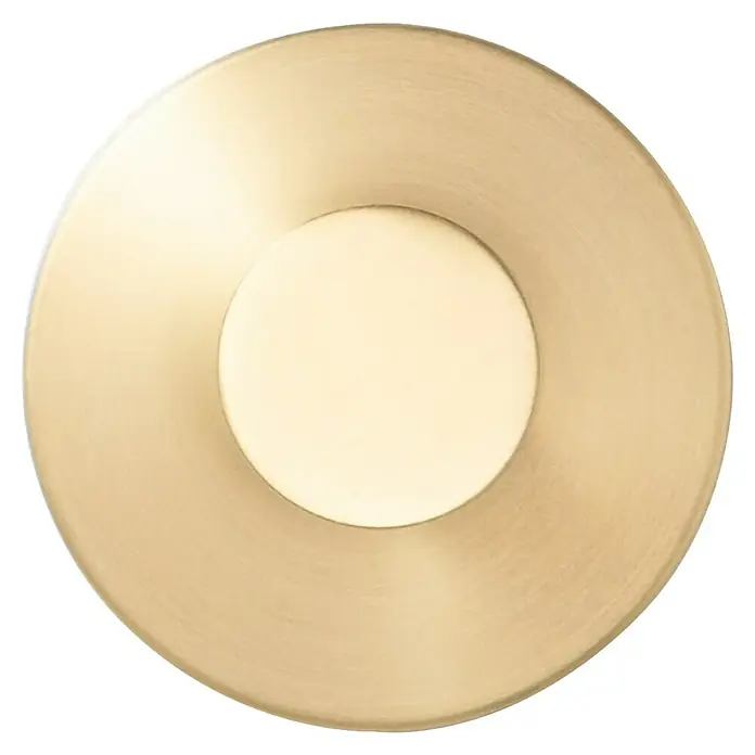 Tauro Baño Steel Colgador de baño - Oro - Primer plano de un aplique de pared redondo y dorado que irradia una luz cálida y acogedora y presenta un diseño moderno.