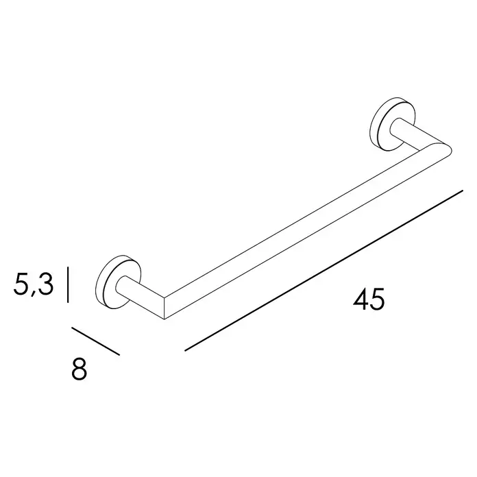 Tauro Baño Steel Toallero de barra - 45 cm, Oro rosa - Imagen de un toallero con unas dimensiones de 45 cm de largo, 8 cm de profundidad y una altura de roseta de 5,3 cm.