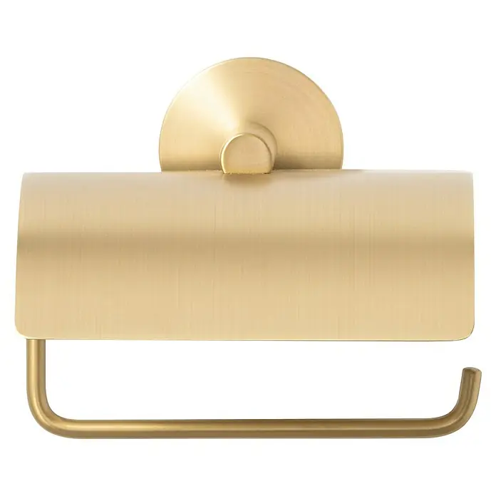 Tauro Baño Steel Portarollos de papel higiénico - Con tapa, Oro - Portarrollos de papel higiénico dorado para baño con un acabado mate. El soporte tiene un diseño simple y moderno.