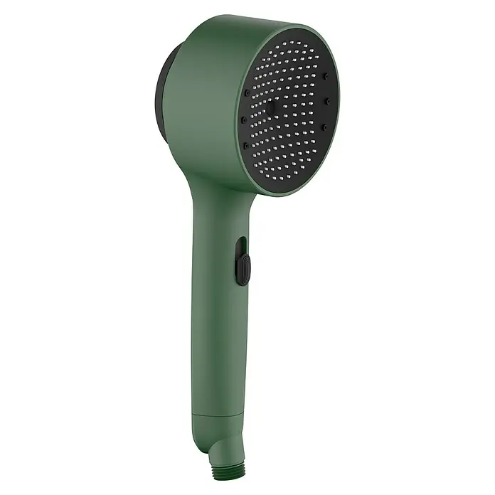 Teleducha Impulse - Número de funciones: 3 ud., Verde - Cabezal de ducha verde con cabezal redondo y múltiples boquillas para una experiencia tipo spa. La empuñadura es ergonómica y fácil de agarrar.
