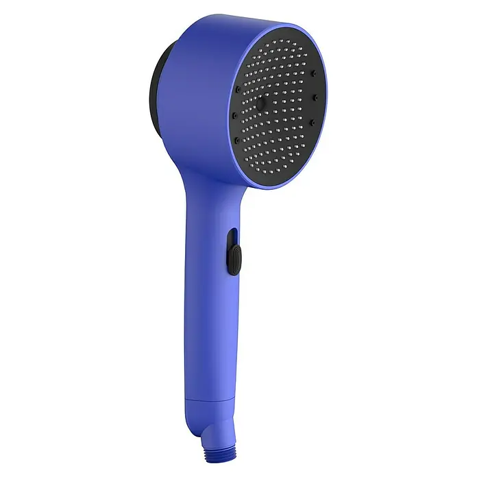 Teleducha Impulse - Número de funciones: 3 ud., Azul - Ducha de mano azul con superficie de pulverización negra y un pequeño interruptor. El cabezal de ducha está diseñado para una ducha cómoda.