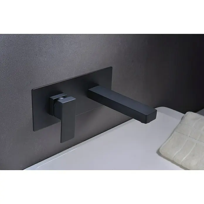 Imex Grifo de lavabo Suiza - Nero - Grifo negro de pared con diseño minimalista. Ideal para baños y aseos modernos.