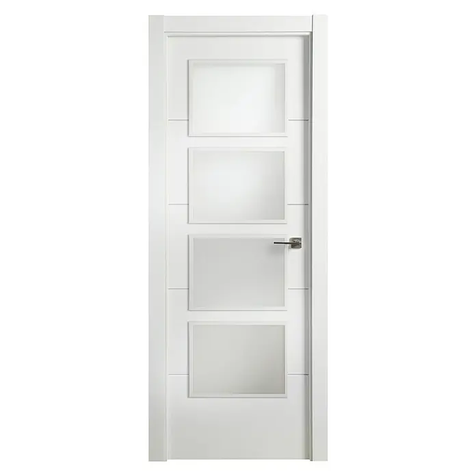 Solid Elements Puerta acristalada Mannheim - 72,5 x 203 cm, Izquierda, Blanco - Elegante puerta interior blanca con cuatro inserciones de vidrio cuadrado y un tirador moderno. Ideal para espacios interiores.