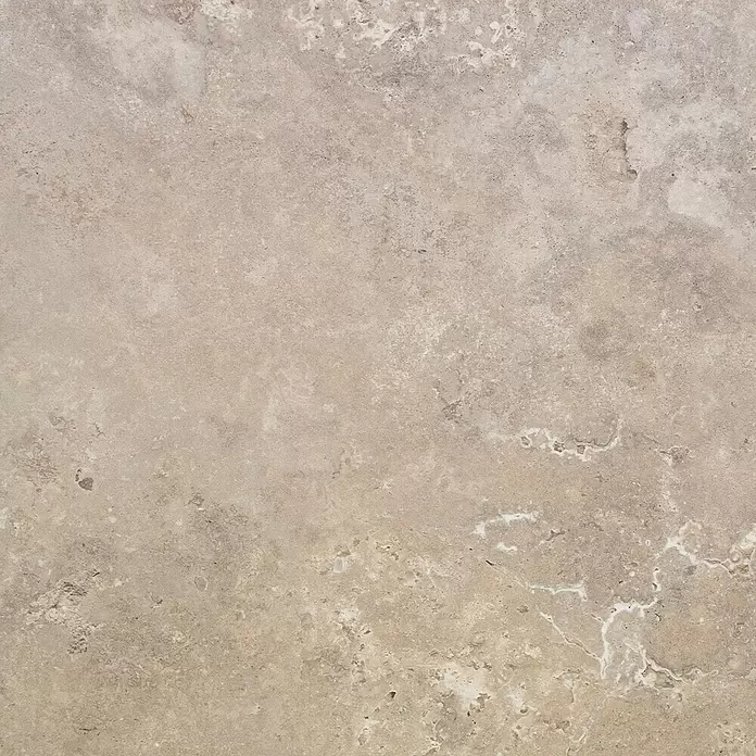 Feinsteinzeugfliese Tivoli Stone - 59,7 x 59,7 cm, Stärke: 7 mm, Shell, Matt - Texturierte beigefarbene und hellbraune Natursteinoberfläche mit subtilen Äderungen und Sprenkeln.
