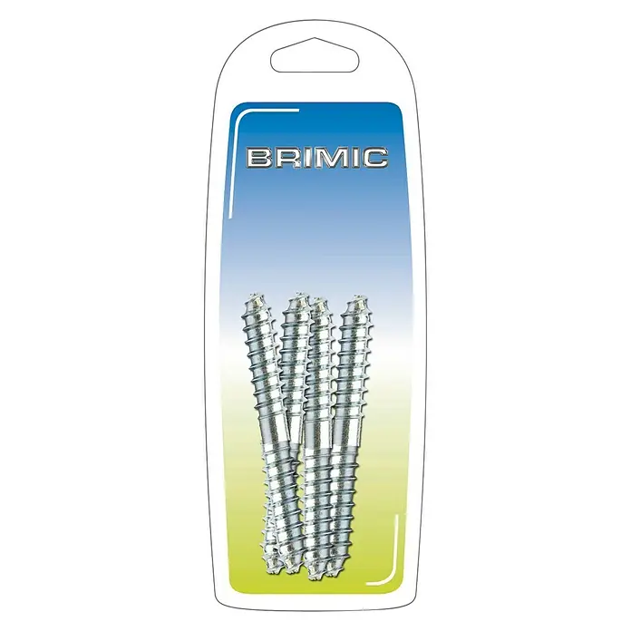 Micel Brimic Perno de doble rosca TRN14 - Ø x L: 4 x 40 mm, Zincado, 4 ud. - Un paquete de tornillos para madera BRIMIC, ideal para carpintería y proyectos de bricolaje. Los tornillos están bien visibles en el paquete.