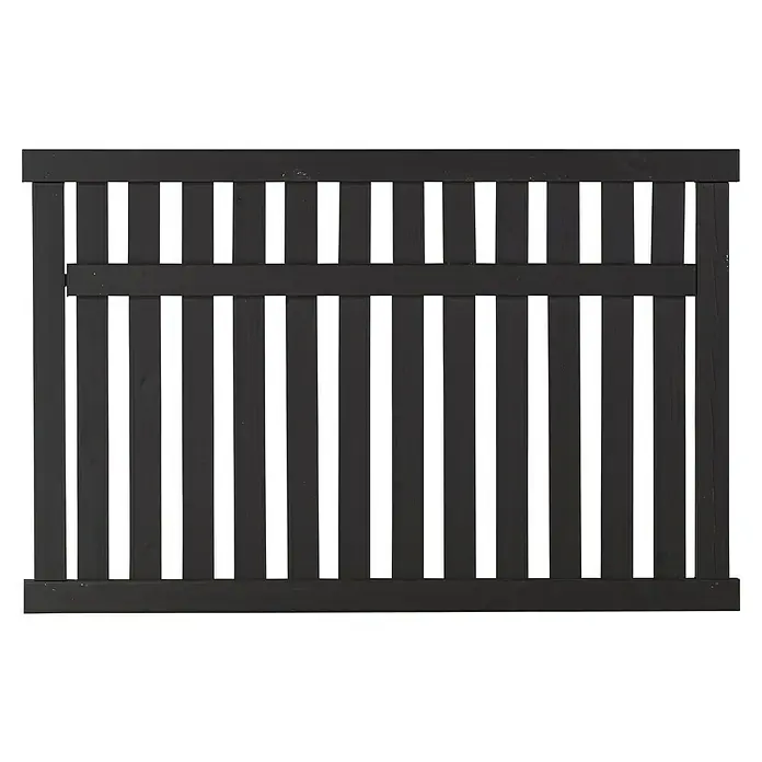 Plus Vorgartenzaun Country - 150 x 96 cm, Holz, Farbe: Schwarz - Nahaufnahme eines schwarzen Holzgartenzauns mit vertikalen Latten und horizontalen Verstrebungen.