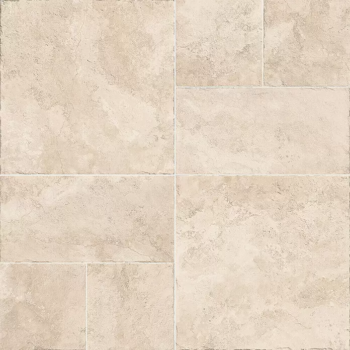 Feinsteinzeugfliese Caeser - 50 x 50 cm, Beige, Matt - Beige Fliesen in Natursteinoptik, im modularen Muster verlegt.