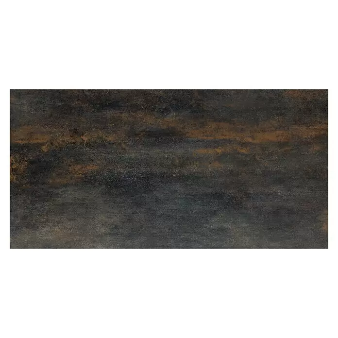 Feinsteinzeugfliese Allora - 30 x 60,4 cm, Schwarz, Matt - Industrielle dunkelgraue Oberfläche mit rostbrauner Patina.