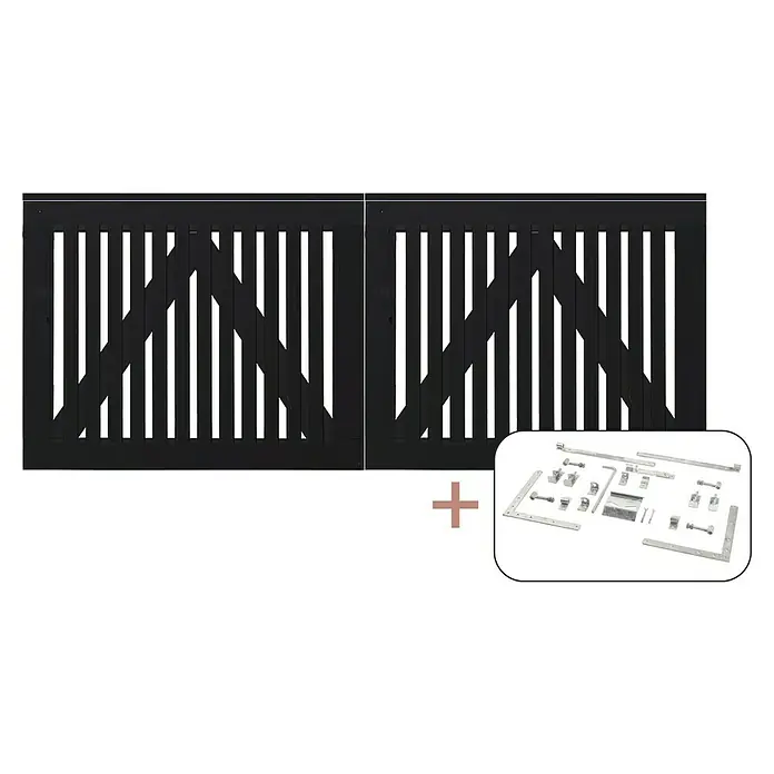 Plus Zauntor Sendai - 200 x 80 cm, Schwarz RAL 9005, Holz, Mit Beschlägen - Schwarzes Lüftungsgitter-Set mit Halterungen, ideal für den Einbau und die Belüftung von Räumen. Robuste Konstruktion und einfache Installation.