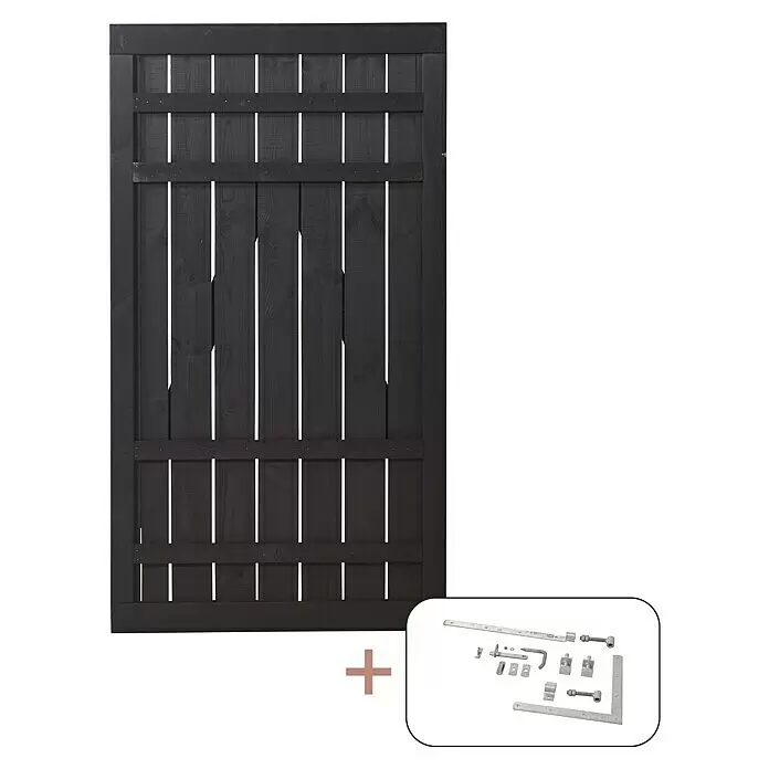 Plus Zauntor Rustik100 x 180 cm, Schwarz RAL 9005, Holz, Mit Beschlägen