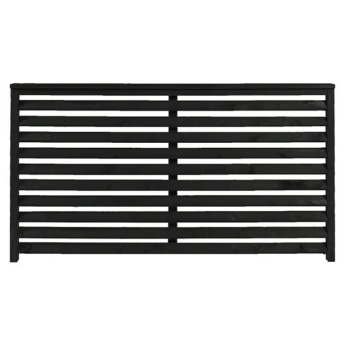 Plus Sichtschutzelement Koyto - 160 x 90 cm, Holz, Schwarz - Nahaufnahme eines schwarzen Lamellenzauns, der Privatsphäre bietet und gleichzeitig Licht durchlässt. Ideal für den Garten oder die Terrasse.