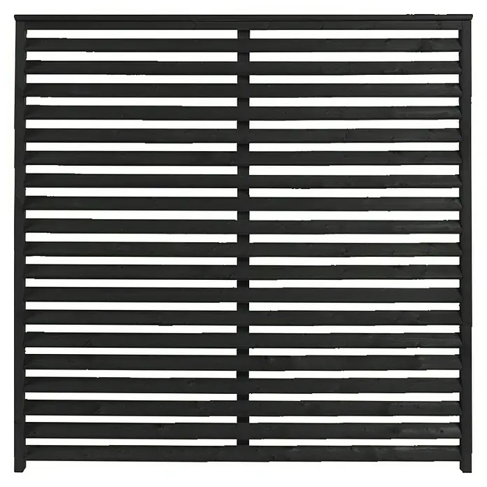 Plus Sichtschutzelement Koyto - 160 x 160 cm, Holz, Schwarz - Bild eines stilvollen, schwarzen Holzzauns mit horizontalen Lamellen, ideal für Privatsphäre und moderne Gartengestaltung.