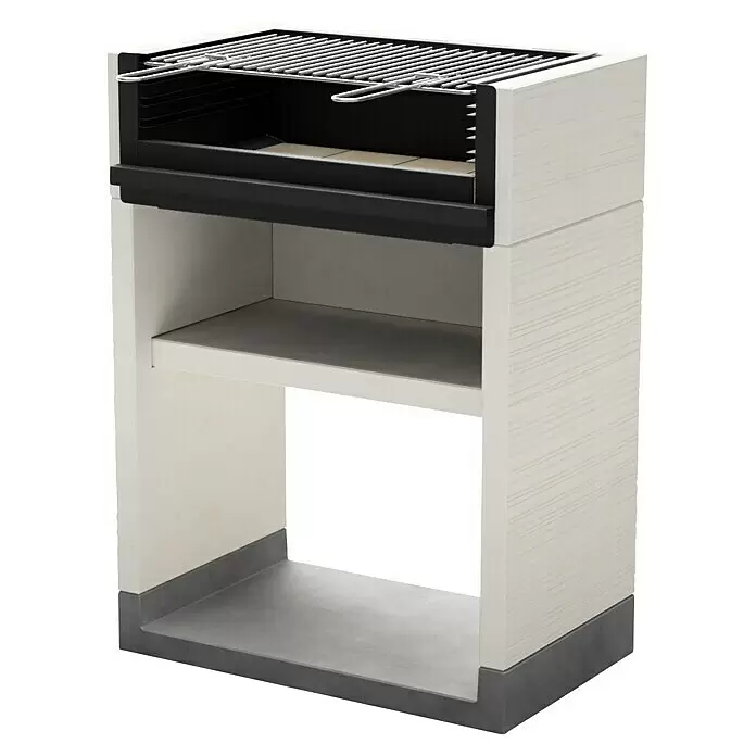 Tuozi Venit Holzkohlegrill - Weiß-Grau, B x T x H: 78 x 47 x 106 cm - Freistehender Gartengrill mit weißem strukturiertem Rahmen, dunkelgrauem Sockel und Metall-Kochrosten.